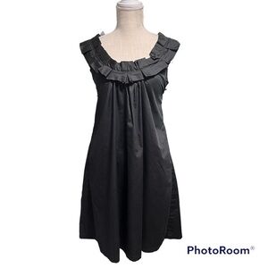 Zara Basic Timeless Black box pleat collar crisscross back feminine Swing Dress